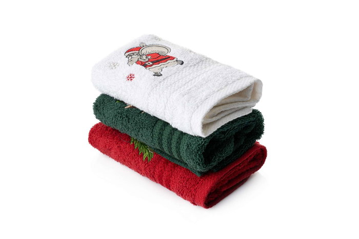 Mijölnir Santa C Juego de Toallas de Lavado 3 Piezas Verde, Rojo, Blanco